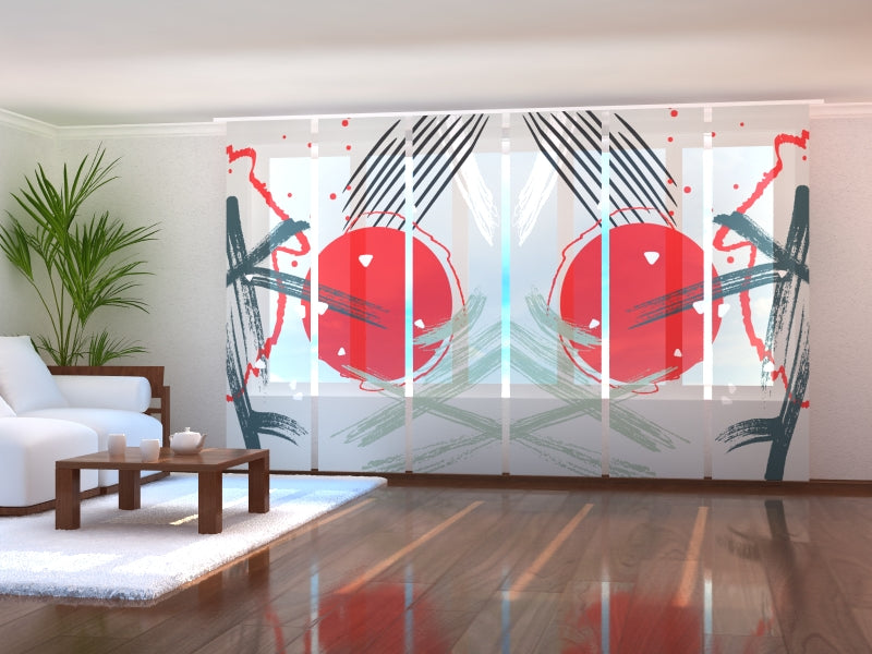 Set di 6 Tende a Pannello Sole Rosso Astratto Cinese acquistare Set di 6 Tende a Pannello Sole Rosso Astratto Cinese — Foto