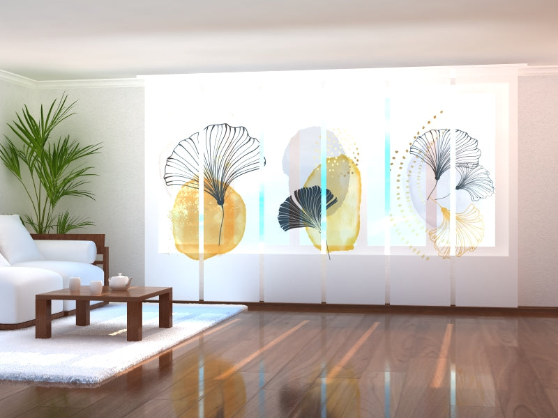 Set di 6 Tende a Pannello Elegante Fiore con Elementi Dorati acquistare Set di 6 Tende a Pannello Elegante Fiore con Elementi Dorati — Foto