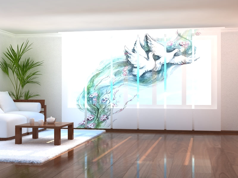 Set di 6 Tende a Pannello Incredibili Acquerelli Colombe e Fiori acquistare Set di 6 Tende a Pannello Incredibili Acquerelli Colombe e Fiori — Foto