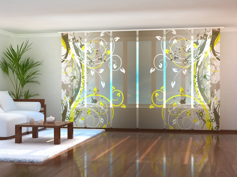 Set di 6 Tende a Pannello Arte Floreale su Sfondo Marrone acquistare Set di 6 Tende a Pannello Arte Floreale su Sfondo Marrone — Foto