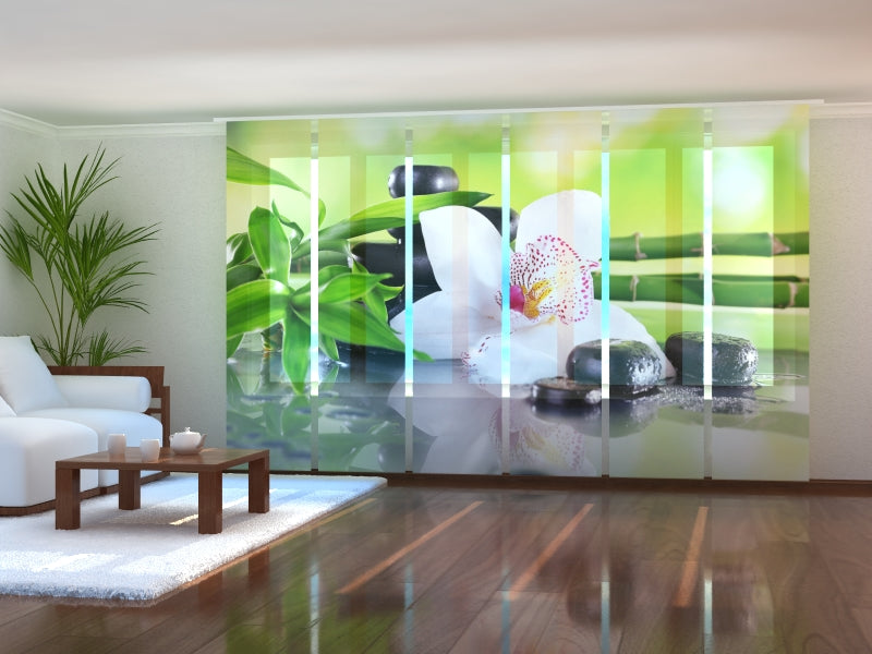 Set di 6 Tende a Pannello Rami di Bambù e Orchidea Bianca acquistare Set di 6 Tende a Pannello Rami di Bambù e Orchidea Bianca — Foto