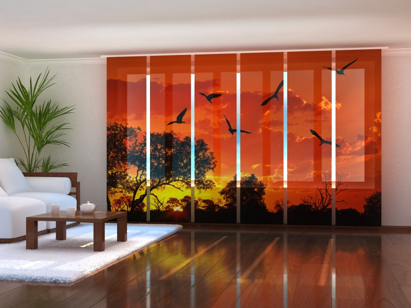 Set di 6 Tende a Pannello Grandi Ibis al Tramonto acquistare Set di 6 Tende a Pannello Grandi Ibis al Tramonto — Foto