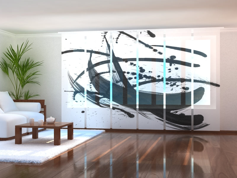 Set di 6 Tende a Pannello Astrazione Nera acquistare Set di 6 Tende a Pannello Astrazione Nera — Foto