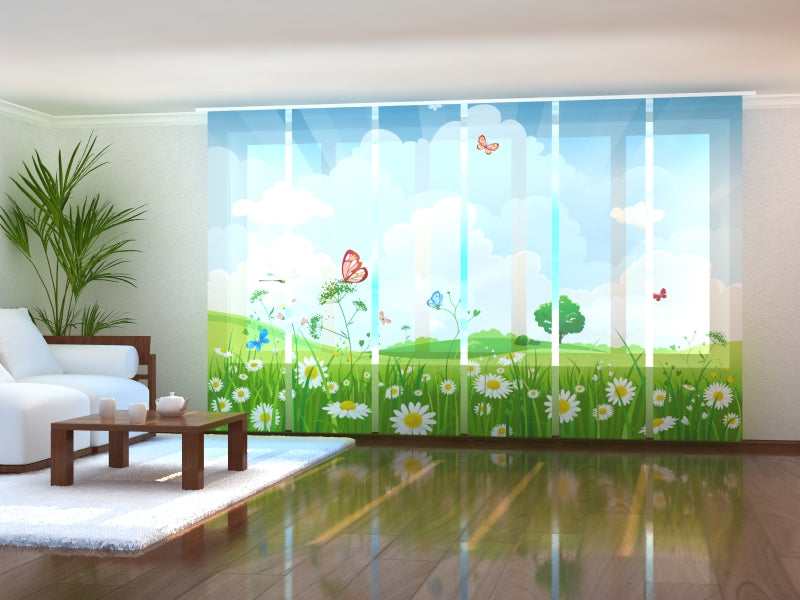 Set di 6 Tende a Pannello Farfalla sul Prato acquistare Set di 6 Tende a Pannello Farfalla sul Prato — Foto