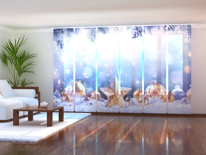 Set di 6 Tende a Pannello Natale Stella d'Oro e Neve acquistare Set di 6 Tende a Pannello Natale Stella d'Oro e Neve — Foto