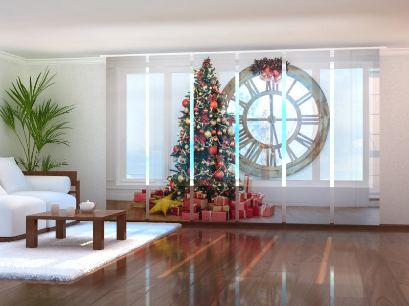 Set di 6 Tende a Pannello Albero Di Natale e Grande Orologio acquistare Set di 6 Tende a Pannello Albero Di Natale e Grande Orologio — Foto