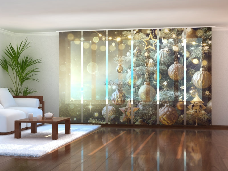 Set di 6 Tende a Pannello Albero Di Natale Con Decorazioni Dorate Retr�� acquistare Set di 6 Tende a Pannello Albero Di Natale Con Decorazioni Dorate Retr�� — Foto