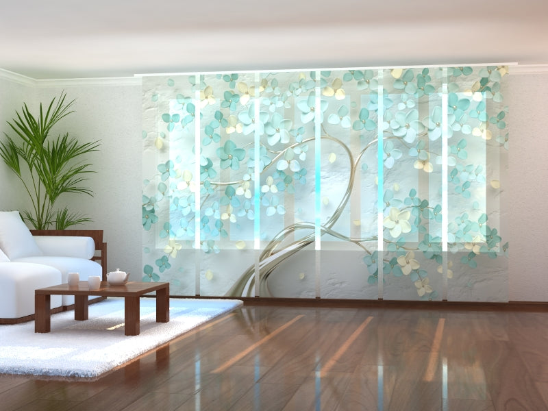 Set di 6 Tende a Pannello Favoloso Albero con Fiori Verdi acquistare Set di 6 Tende a Pannello Favoloso Albero con Fiori Verdi — Foto