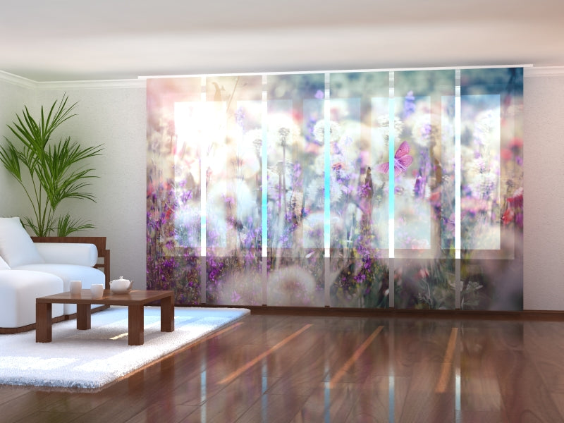 Set di 6 Tende a Pannello Soffici Denti di Leone e Farfalle Viola acquistare Set di 6 Tende a Pannello Soffici Denti di Leone e Farfalle Viola — Foto