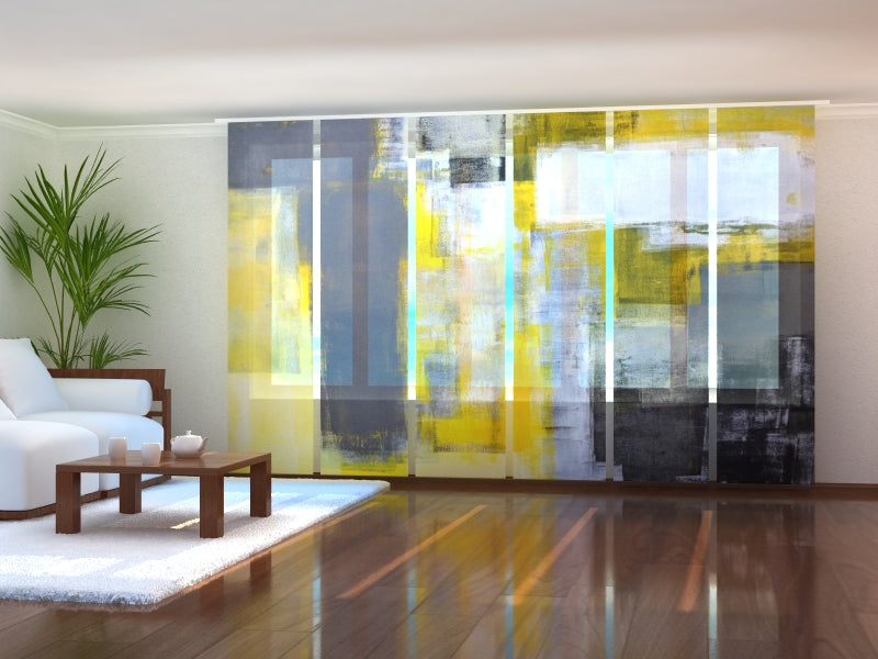 Set di 6 Tende a Pannello Pittura d'Arte Grigia e Gialla acquistare Set di 6 Tende a Pannello Pittura d'Arte Grigia e Gialla — Foto