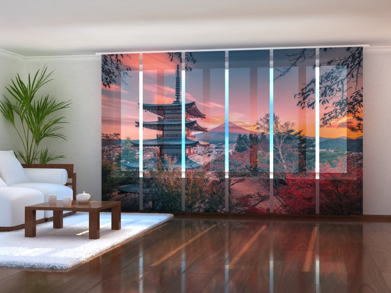 Set di 6 Tende a Pannello Montagna Fuji con la Pagoda Chureito acquistare Set di 6 Tende a Pannello Montagna Fuji con la Pagoda Chureito — Foto