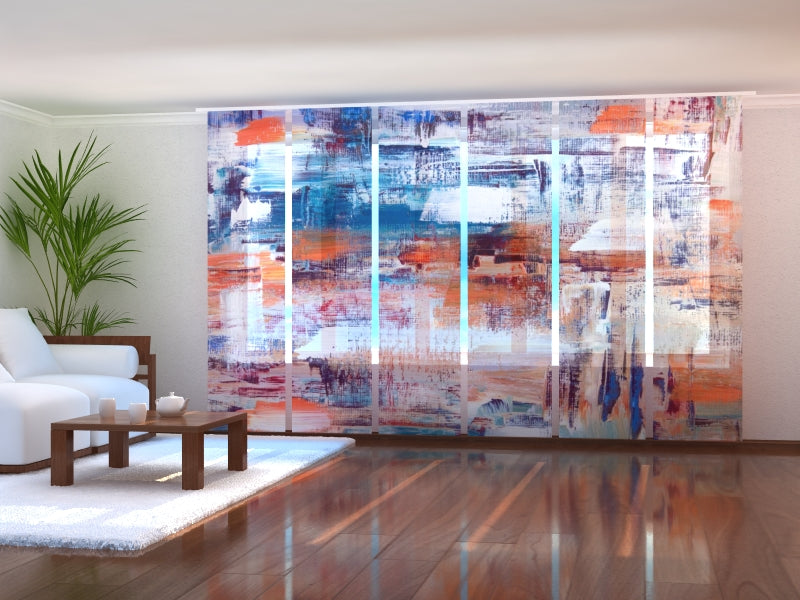 Set di 6 Tende a Pannello Pittura Astratta Arancione e Blu acquistare Set di 6 Tende a Pannello Pittura Astratta Arancione e Blu — Foto
