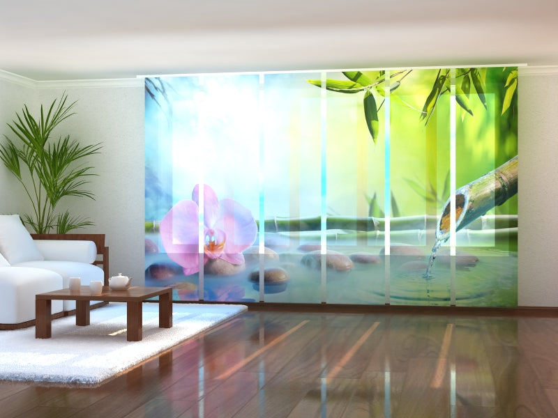 Set di 6 Tende a Pannello Orchidea In Fontana Giapponese acquistare Set di 6 Tende a Pannello Orchidea In Fontana Giapponese — Foto