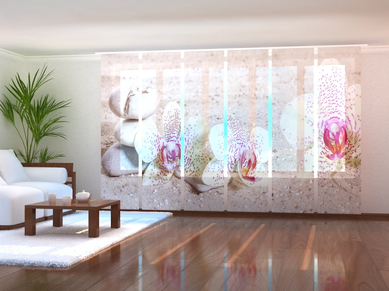 Set di 6 Tende a Pannello Orchidee e Pietre Zen acquistare Set di 6 Tende a Pannello Orchidee e Pietre Zen — Foto