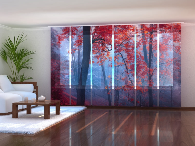 Set di 6 Tende a Pannello Foglie Rosse Nella Nebbia acquistare Set di 6 Tende a Pannello Foglie Rosse Nella Nebbia — Foto