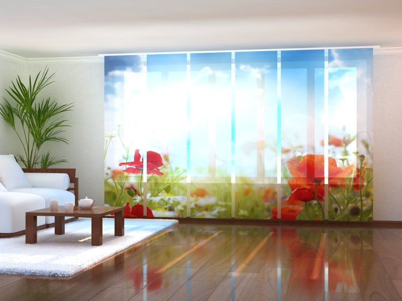 Set di 6 Tende a Pannello Papaveri Rossi e Cielo Blu acquistare Set di 6 Tende a Pannello Papaveri Rossi e Cielo Blu — Foto