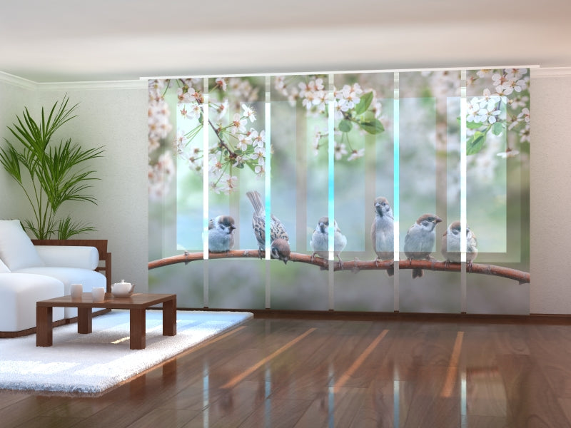 Set di 6 Tende a Pannello Piccoli Uccelli su un Albero in Fiore acquistare Set di 6 Tende a Pannello Piccoli Uccelli su un Albero in Fiore — Foto