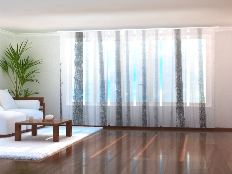 Set di 6 Tende a Pannello Tronchi di alberi nella nebbia invernale acquistare Set di 6 Tende a Pannello Tronchi di alberi nella nebbia invernale — Foto