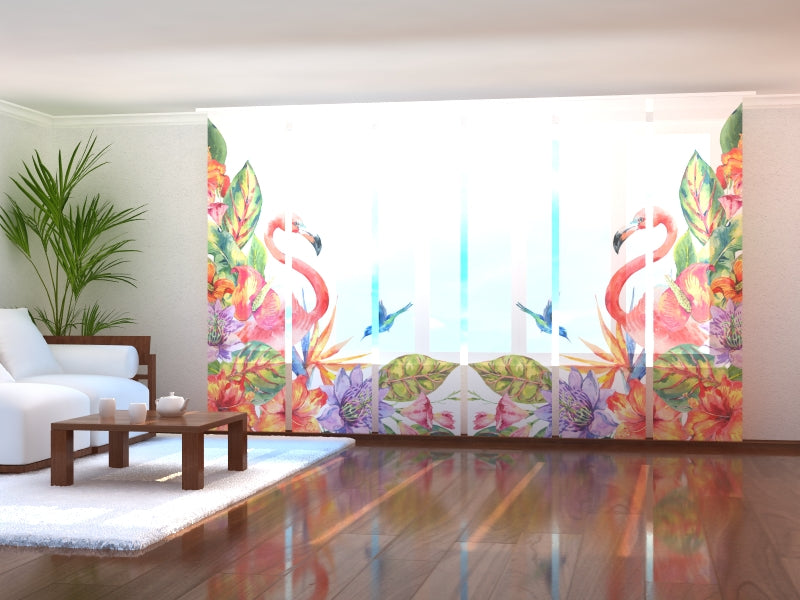 Set di 6 Tende a Pannello Fenicottero Tropicale acquistare Set di 6 Tende a Pannello Fenicottero Tropicale — Foto