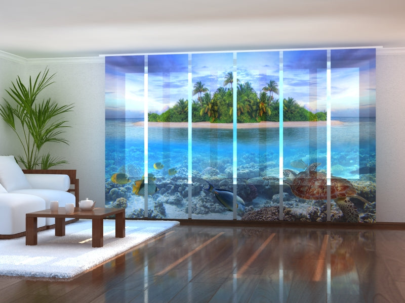 Set di 6 Tende a Pannello Isola Tropicale delle Maldive acquistare Set di 6 Tende a Pannello Isola Tropicale delle Maldive — Foto