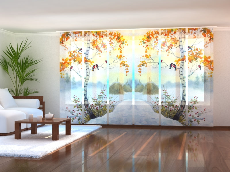 Set di 6 Tende a Pannello Acquerello Di Pettirossi Sulla Betulla acquistare Set di 6 Tende a Pannello Acquerello Di Pettirossi Sulla Betulla — Foto