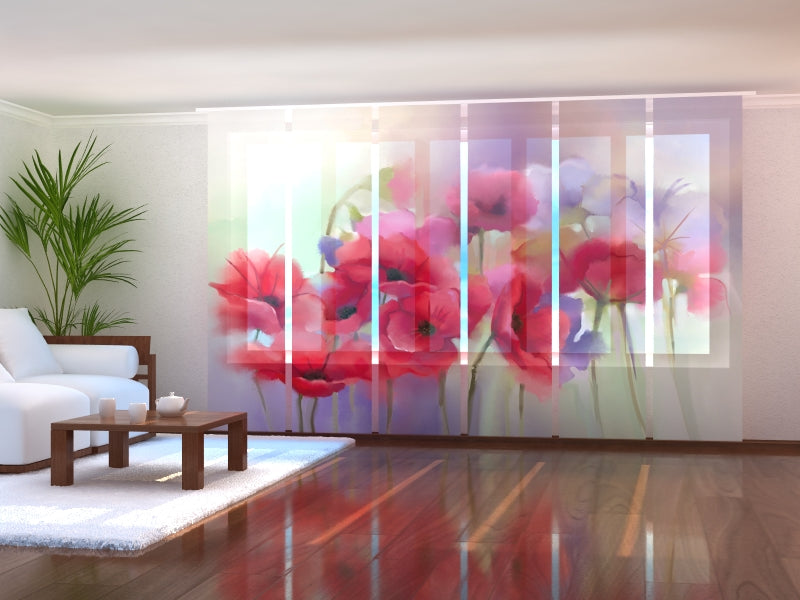 Set di 6 Tende a Pannello Acquerello Papavero Rosso acquistare Set di 6 Tende a Pannello Acquerello Papavero Rosso — Foto