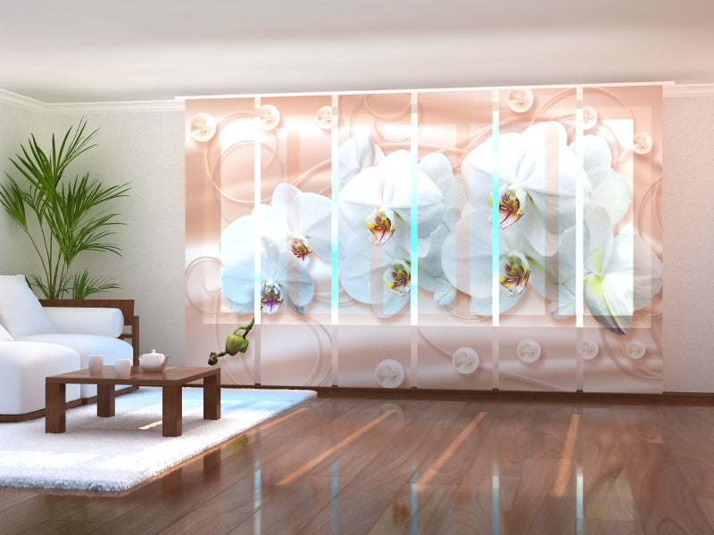 Set di 6 Tende a Pannello Orchidee Bianche su Seta acquistare Set di 6 Tende a Pannello Orchidee Bianche su Seta — Foto