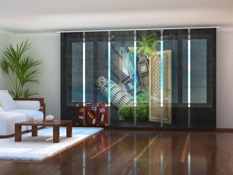 Set di 6 Tende a Pannello Un Mondo Intero dietro la Porta acquistare Set di 6 Tende a Pannello Un Mondo Intero dietro la Porta — Foto