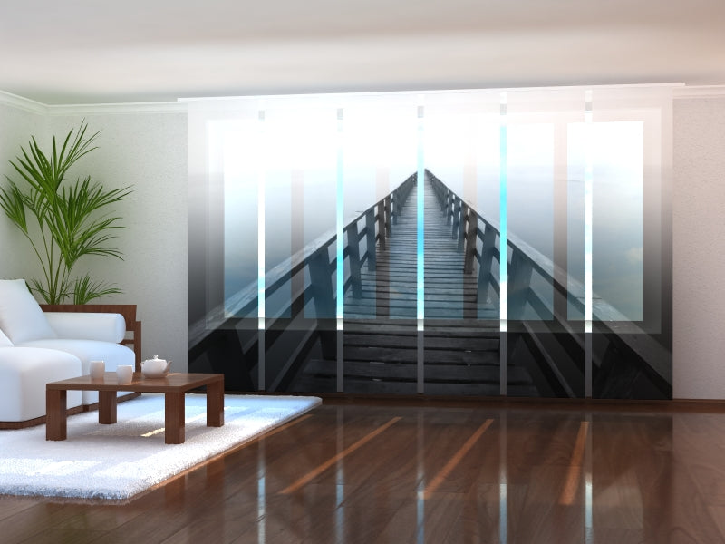 Set di 6 Tende a Pannello Percorso di Legno in Bianco e Nero acquistare Set di 6 Tende a Pannello Percorso di Legno in Bianco e Nero — Foto