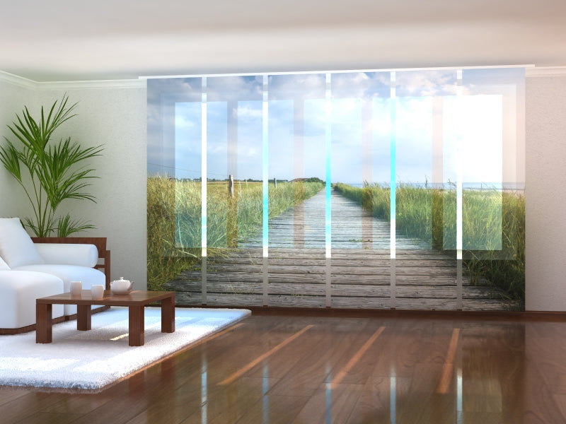 Set di 6 Tende a Pannello Passerella di Legno sull'Isola di Sylt acquistare Set di 6 Tende a Pannello Passerella di Legno sull'Isola di Sylt — Foto