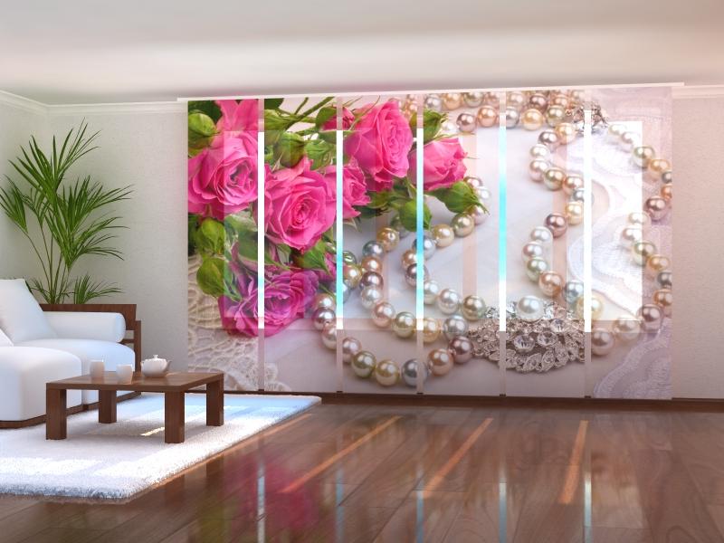 Set di 6 Tende a Pannello Rose e Perle acquistare Set di 6 Tende a Pannello Rose e Perle — Foto