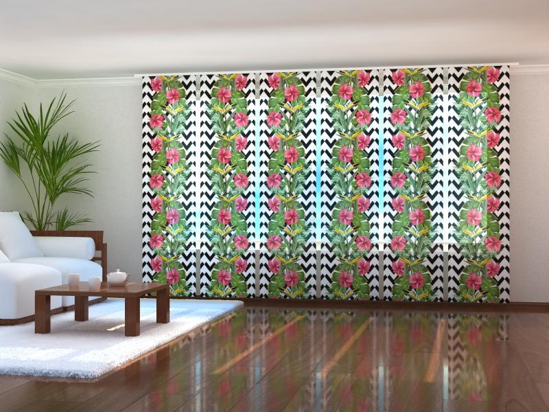 Set di 6 Tende a Pannello Foglie Tropicali e Fiori di Ibisco acquistare Set di 6 Tende a Pannello Foglie Tropicali e Fiori di Ibisco — Foto