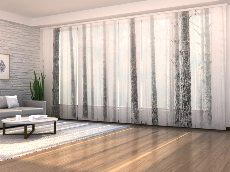 Set di 8 Tende a Pannello Tronchi di alberi nella nebbia invernale acquistare Set di 8 Tende a Pannello Tronchi di alberi nella nebbia invernale — Foto