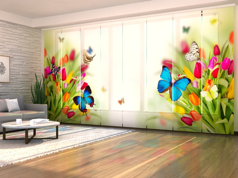 Set di 8 Tende a Pannello Tulipani e Farfalle acquistare Set di 8 Tende a Pannello Tulipani e Farfalle — Foto