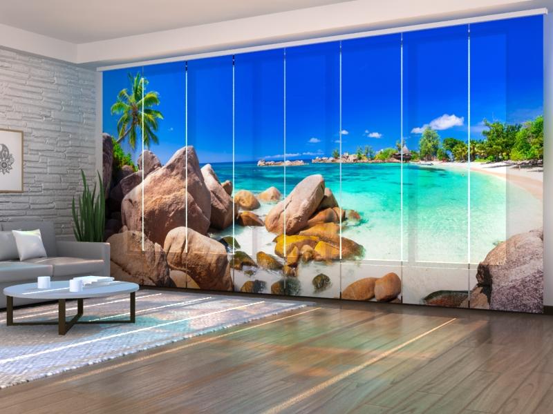 Set di 8 Tende a Pannello Spiaggia Tropicale alle Seychelles acquistare Set di 8 Tende a Pannello Spiaggia Tropicale alle Seychelles — Foto