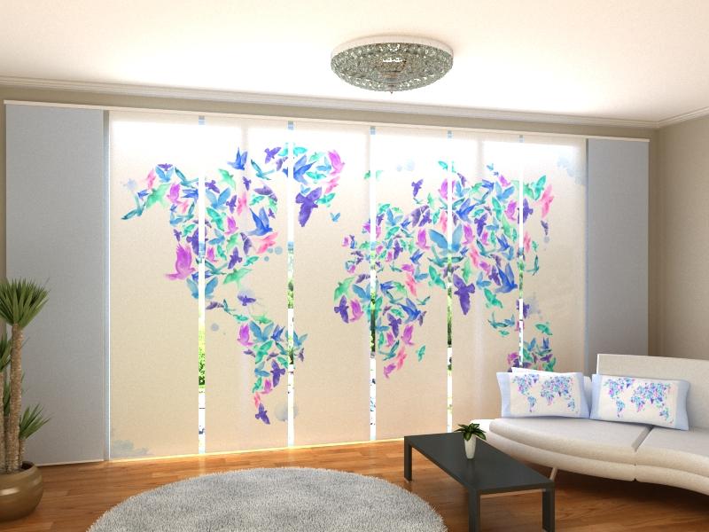 Set di 8 Tende a Pannello Uccelli dell'Acquerello sulla Mappa del Mondo acquistare Set di 8 Tende a Pannello Uccelli dell'Acquerello sulla Mappa del Mondo — Foto