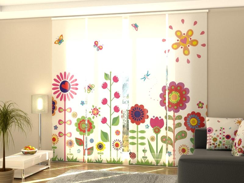 Set di 4 Tende a Pannello Fiori e Sole acquistare Set di 4 Tende a Pannello Fiori e Sole — Foto