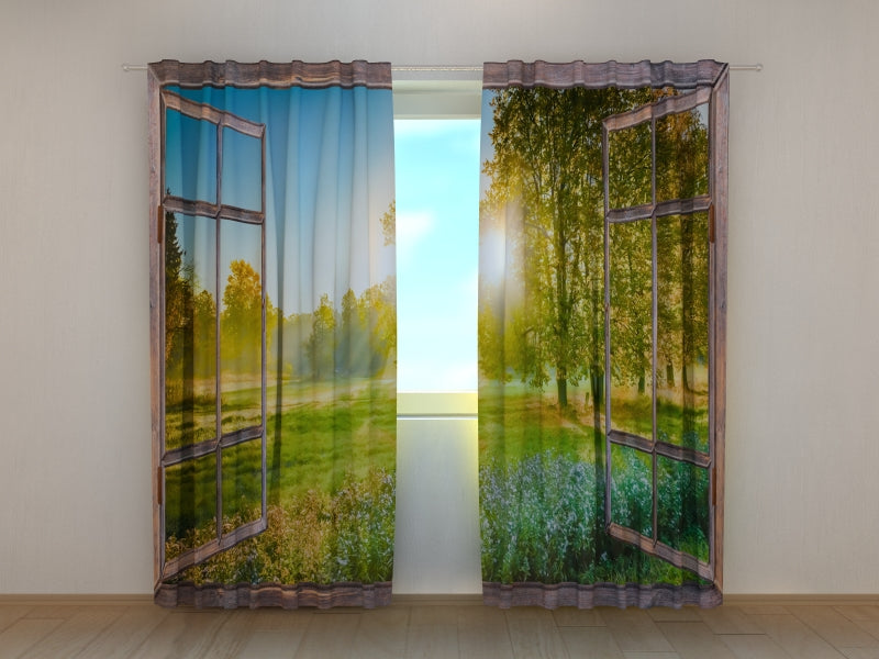 Foto Tende Vista Dell'Alba Dalla Finestra acquistare Foto Tende Vista Dell'Alba Dalla Finestra — Foto