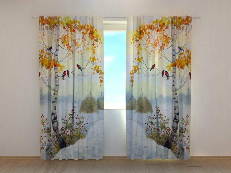 Foto Tende Acquerello Di Pettirossi Sulla Betulla acquistare Foto Tende Acquerello Di Pettirossi Sulla Betulla — Foto