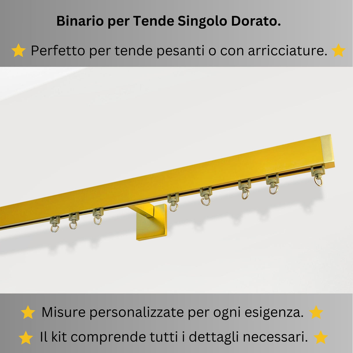 Binario per Tende, Singolo Dorato, a Parete – Misure Personalizzate, Design Moderno ed Elegante — Foto