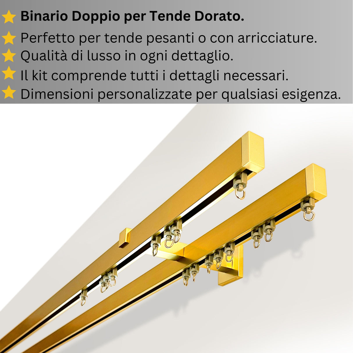 Binario Doppio per Tende Dorato - Montaggio a Parete, Su Misura, Design Elegante e Funzionale — Foto