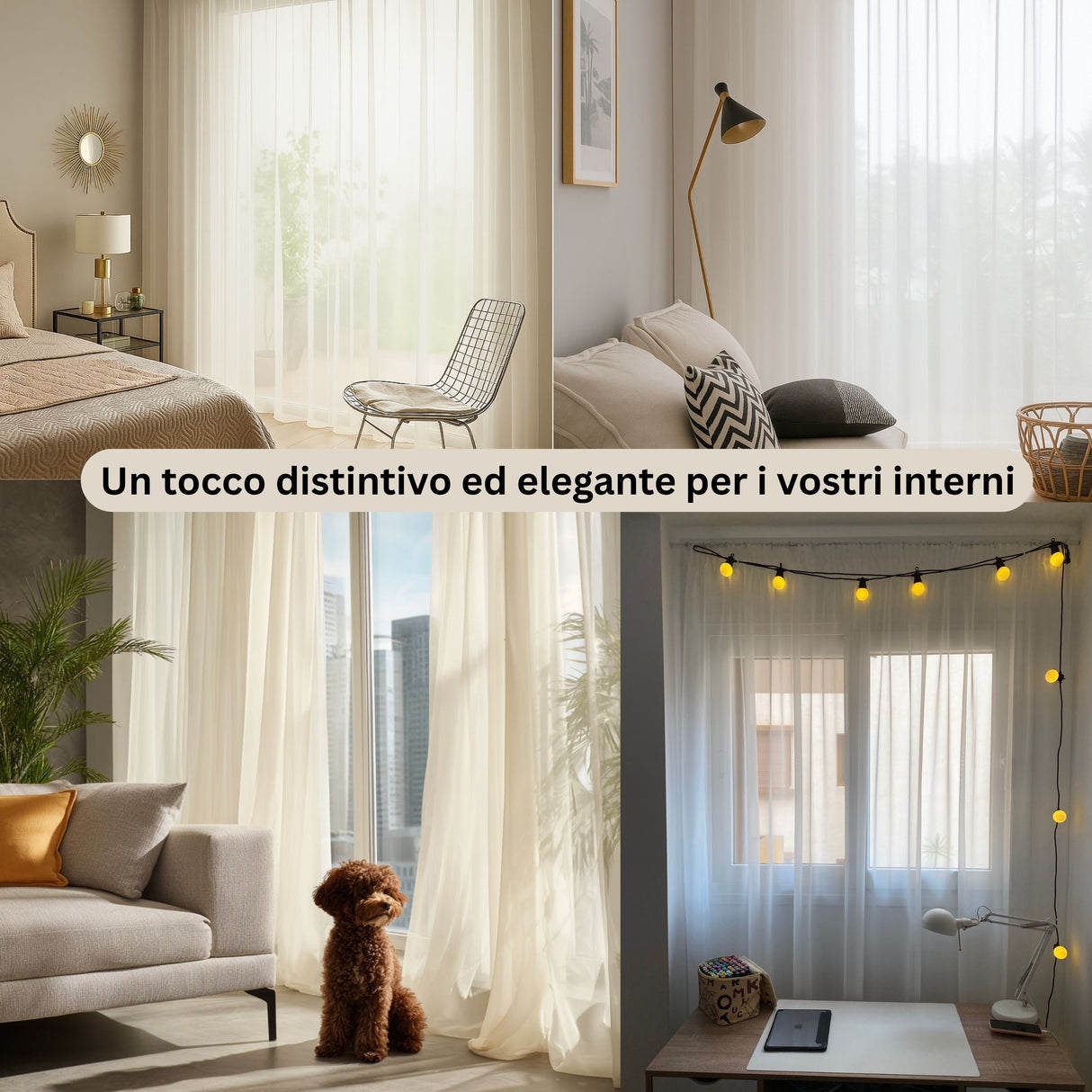 Tenda Velata Bianca Premium, Tenda in Voile Bianco Trasparente, Tenda a Pieghe Fisse, Tenda Velata Bianca a Onda Perfetta - Su Misura