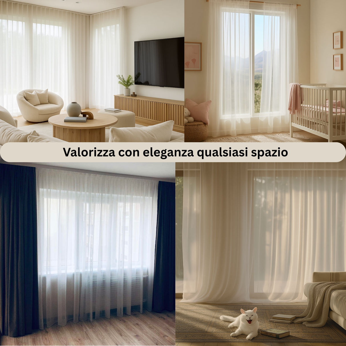 Tenda Velata Bianca Premium, Tenda in Voile Bianco Trasparente, Tenda a Pieghe Fisse, Tenda Velata Bianca a Onda Perfetta - Su Misura
