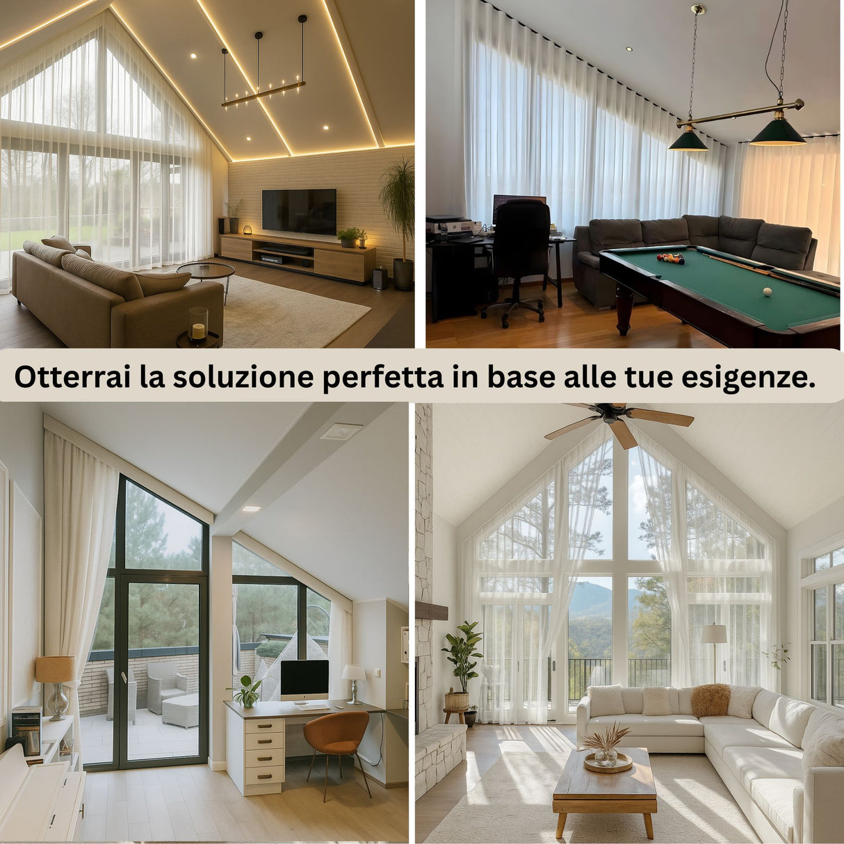 Tende Angolari su Misura: Sistema Completo con Binario per Finestre Spioventi, Sagomate e Soffitti Alti — Foto