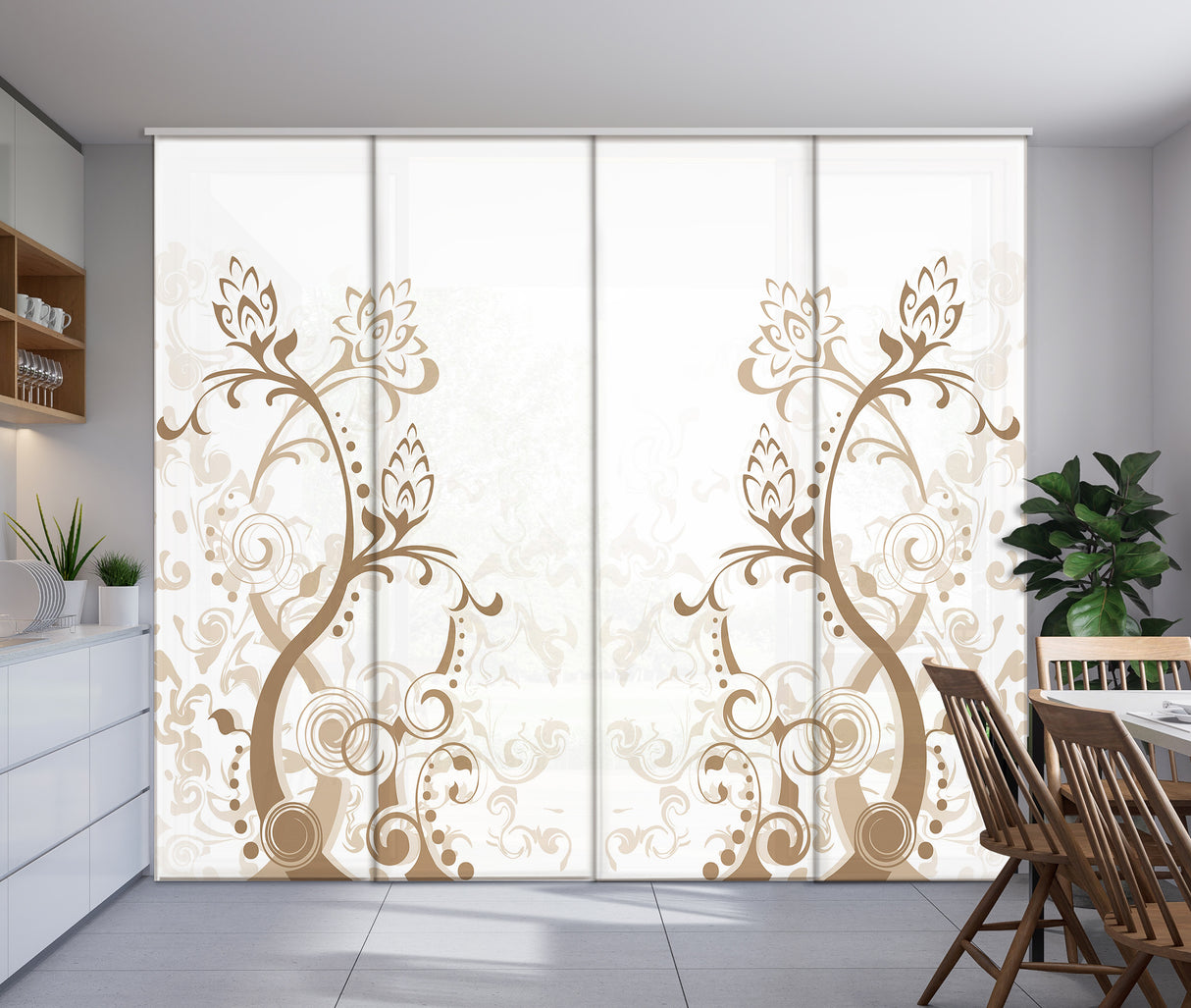 Set di 4 Tende a Pannello Fiori Astratti Beige — Foto