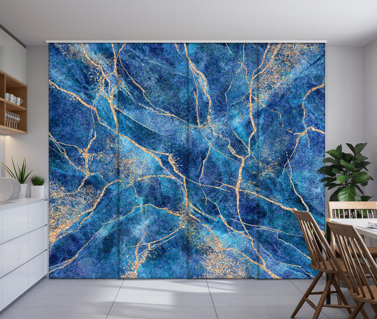 Set di 4 Tende a Pannello Marmo Blue e Oro — Foto