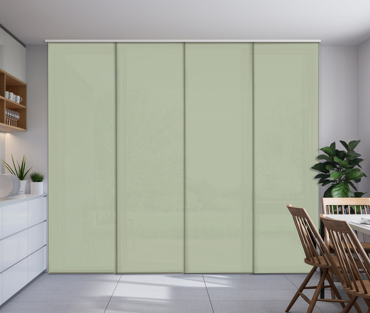 Set di 4 Tende a Pannello Eleganza Olivastra Chiara — Foto