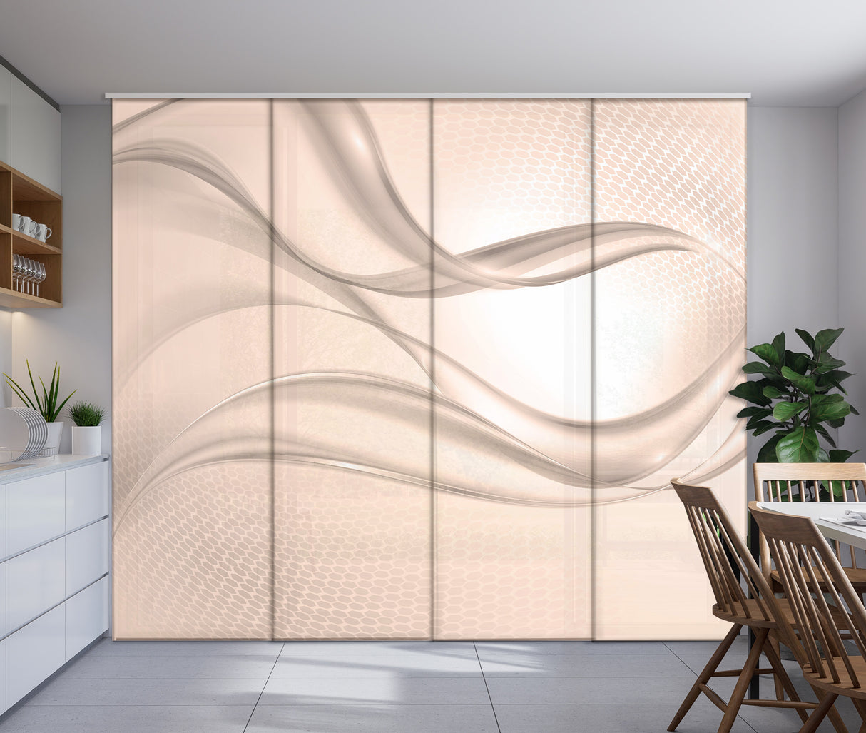 Set di 4 Tende a Pannello Astrazione Tortora Chiara — Foto