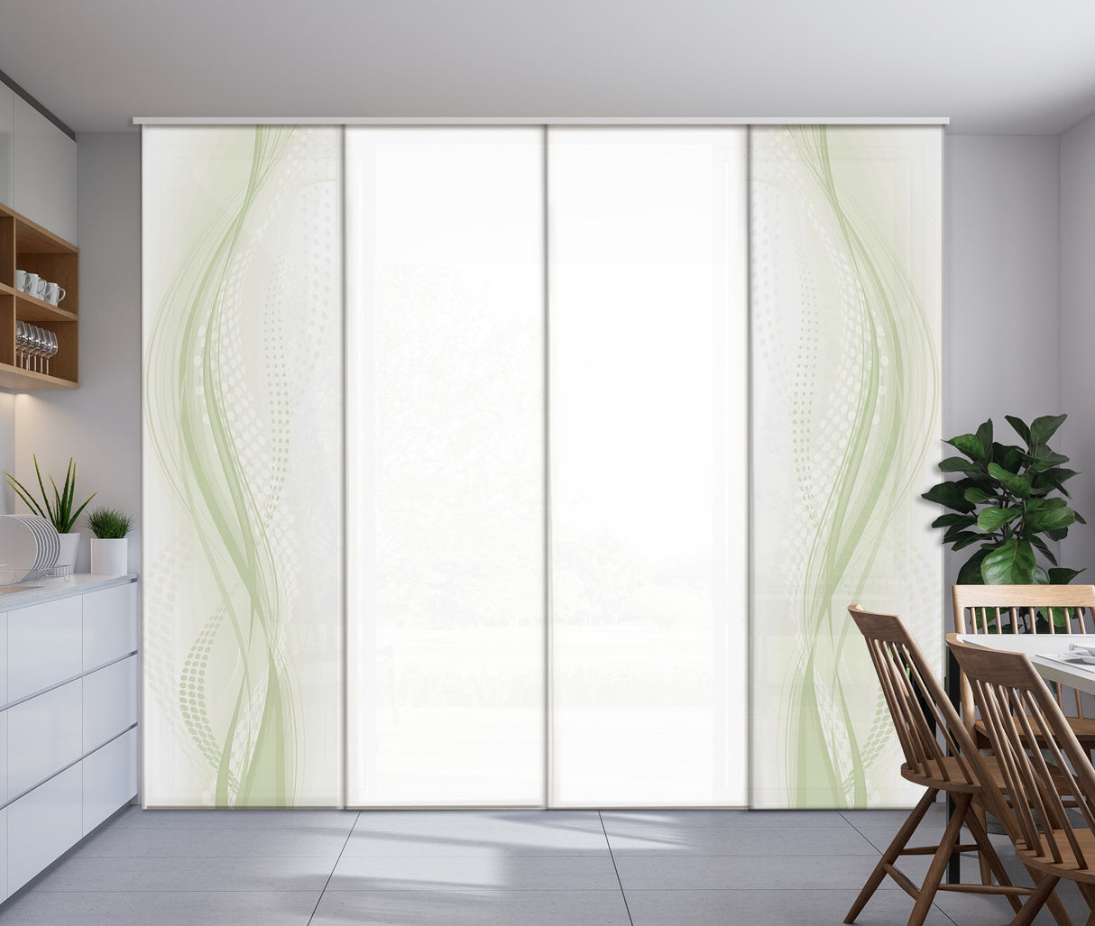 Set di 4 Tende a Pannello Onde Astratte Verdi — Foto