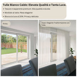 Tenda Velata Bianca Premium, Tenda in Voile Bianco Trasparente, Tenda a Pieghe Fisse, Tenda Velata Bianca a Onda Perfetta - Su Misura — Foto